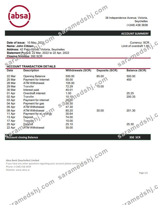 Seychelles ABSA bank statement